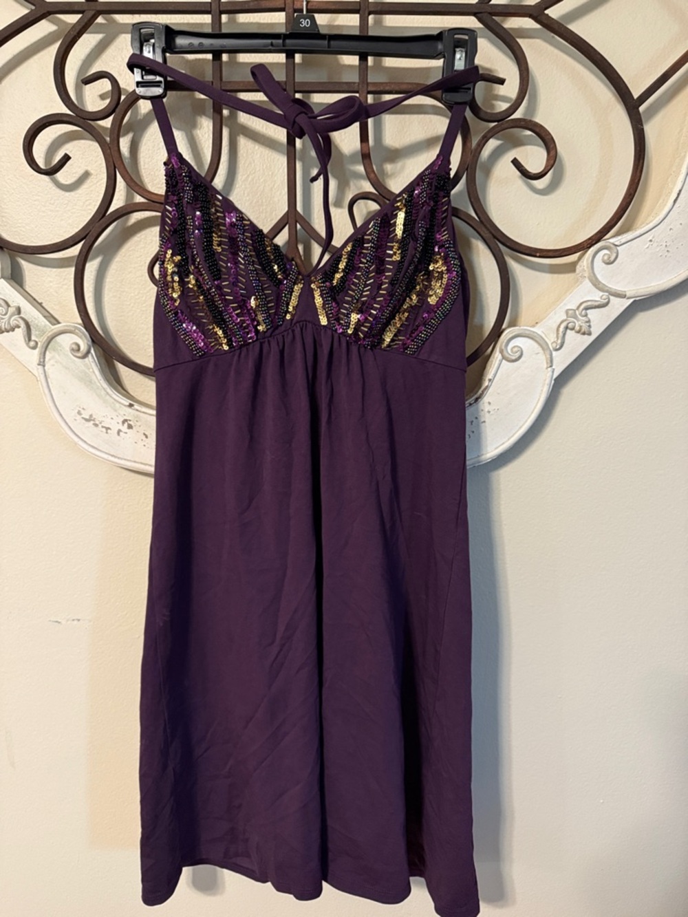 Victoria's Secret Purple Halter Nightdress with Gold Sequin Accents